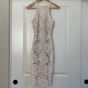 Morning Lavender White Lace Bodycon Midi Dress